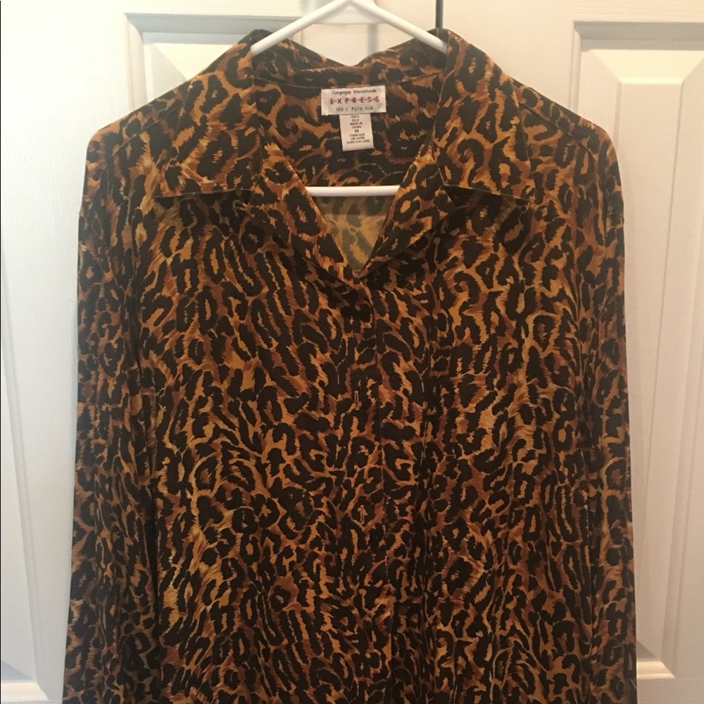 Compagnie Express Leopard Animal Print Silk Blouse
